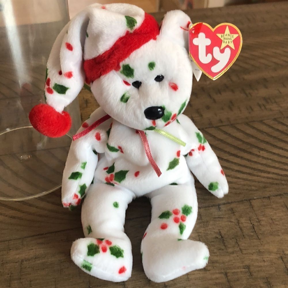 RARE 1998 Holiday Teddy Bear 🐻 Beanie Baby Ty. JingleBells🔔Original Tag🏷